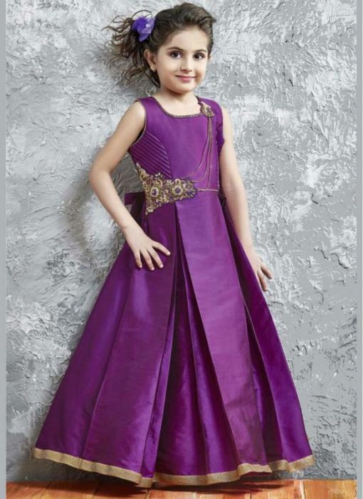Excellent Purple Tapeta Silk Designer Kids Wear Gown