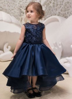 Impressive Navy Blue Tapeta Silk Designer Kids Wear Frock
