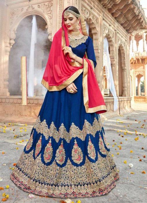 Wonderful Royal Blue Silk Embroidered Work Wedding Lehenga Choli