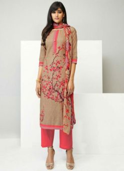 superb Brown Cotton Printed Party Wear Salwar Suit