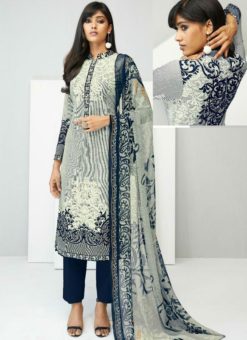 amazing Off White And Black Cotton Printed Party Wear Salwar Suit