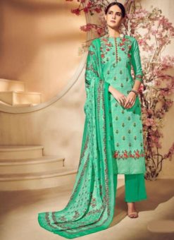 dazzling Sea Green Cotton Designer Digital Printed Palazzo Suit