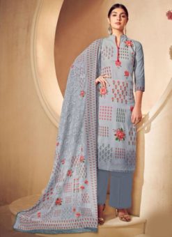 beautiful Grey Cotton Designer Digital Printed Palazzo Suit