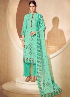superb Sea Green Cotton Digital Printed Designer Palazzo Suit