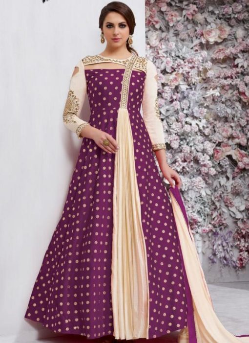 Pretty Purple Tapeta Silk Embroidered Work Party Wear Anarkali Salwar Kameez
