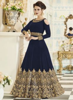 Attractive Navy Blue Georgette Embroidered Work Designer Anarkali Suit