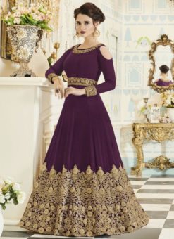 Excellent Purple Georgette Designer Party Wear Anarkali Suit