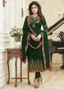 Glorious Green Georgette Embroidered Work Party Wear Churidar Salwar Kameez