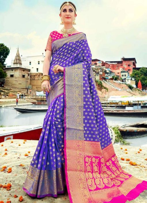 Wonderful Blue Banarasi Silk Wedding Wear Saree