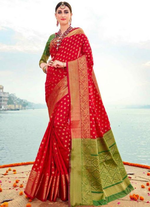 Dazzling Red Banarasi Silk Wedding Wear Saree