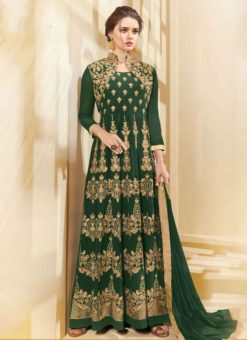 Graceful Green Georgette Designer Embroidered Work Anarkali Salwar Suit