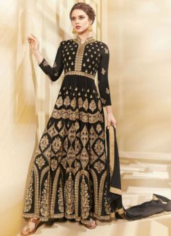 Excellent Black Georgette Embroidered Work Designer Anarkali Salwar Suit