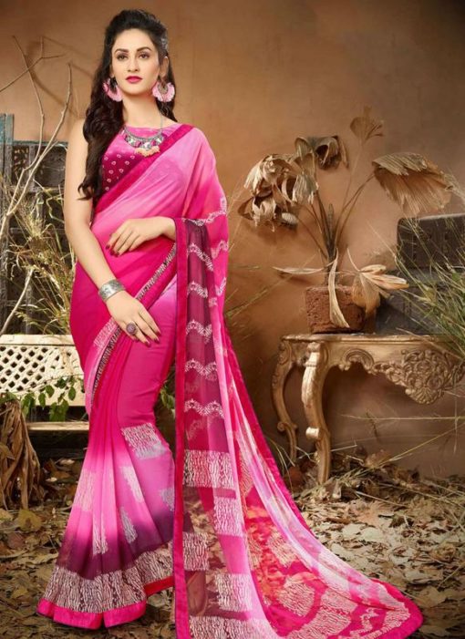Charming Shaded Pink Georgette Printed Casual Saree