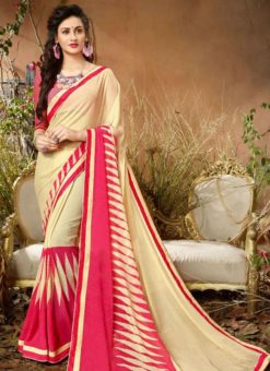 Lovely Cream And Pink Georgette Printed Casual Saree