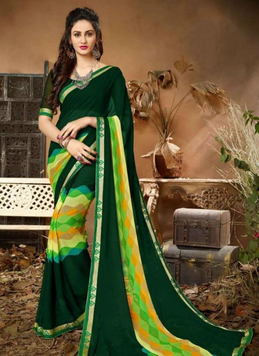 Glorious Green Georgette Printed Casual Saree