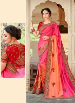 Excellent Shaded Pink And Orange Designer Half N Half Saree