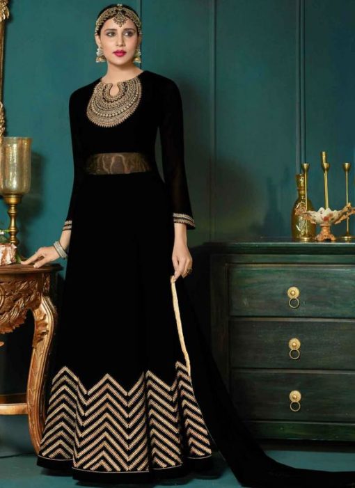 Attractive Black Georgette Embroidered Work Designer Anarkali Salwar Suit