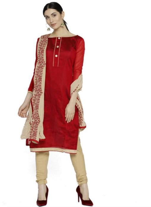 Prodigious Maroon Chanderi Silk Casual Wear Churidar Salwar Suit