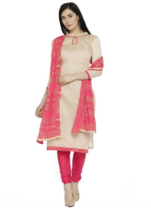 Amazing Beige Chanderi Silk Casual Wear Churidar Salwar Suit