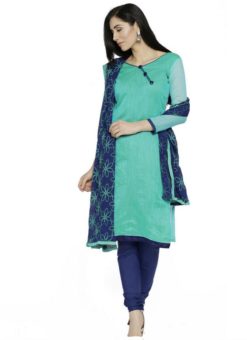 Stunning Turquoise Chanderi Silk Casual Wear Churidar Salwar Suit