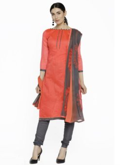 Super Orange Chanderi Silk Casual Wear Churidar Salwar Suit
