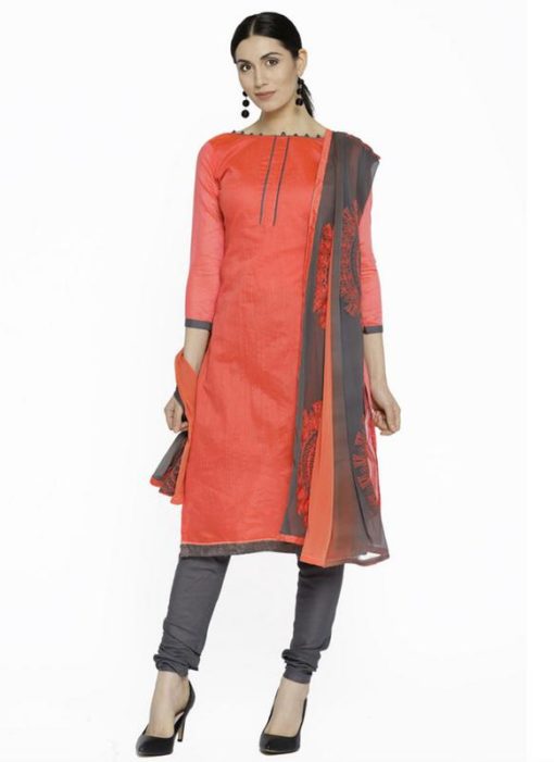 Super Orange Chanderi Silk Casual Wear Churidar Salwar Suit