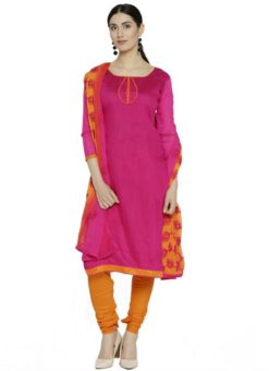 Attractive Pink Chanderi Silk Casual Churidar Salwar Suit