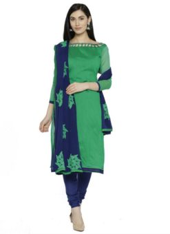 Elaborate Green Chanderi Silk Casual Wear Churidar Salwar Suit