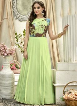 Glorious Green Satin Designer Gown