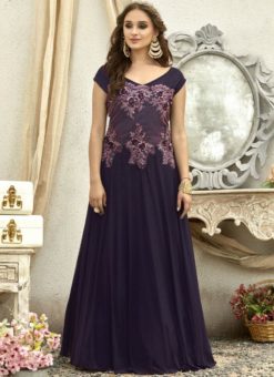 Wonderful Purple Georgette Party Wear Gown