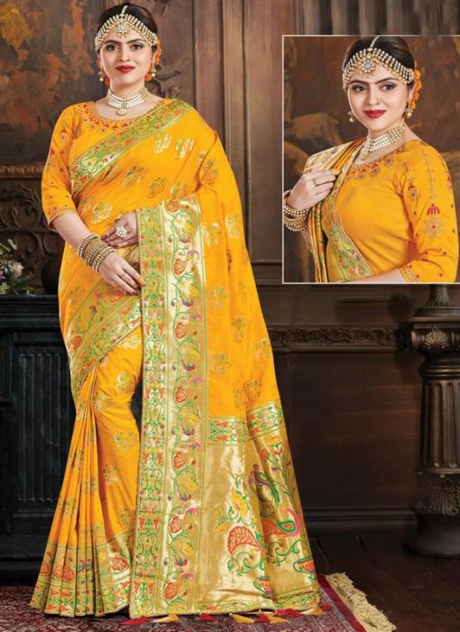 Winsome Yellow Banarasi Silk Saree