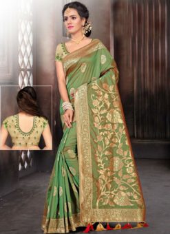 Gorgeous Green Banarasi Silk Saree