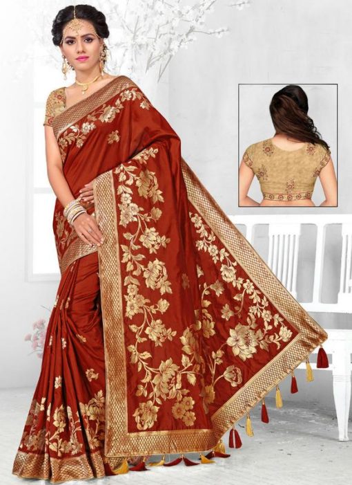 Exquisite Maroon Banarasi Silk Saree