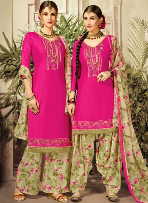 Pleasant Pink Cotton Satin Casual Wear Salwar Kameez