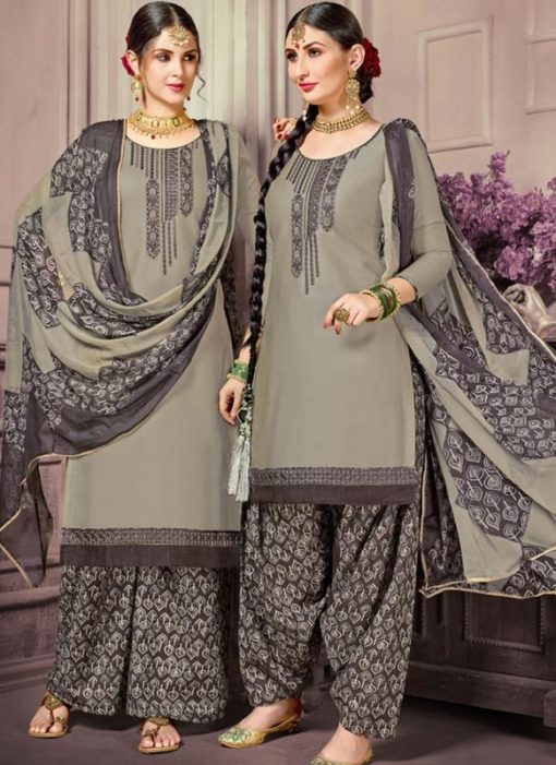 Wonderful Grey Cotton Satin Casual Wear Salwar Kameez