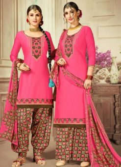 Superb Pink Cotton Satin Casual Wear Salwar Kameez