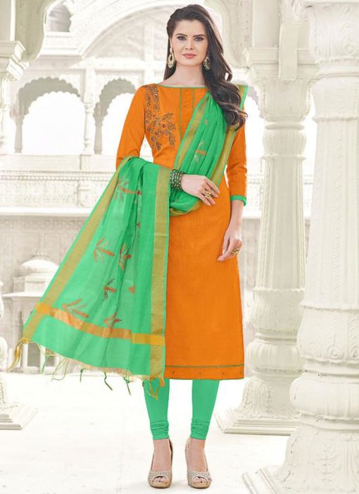 Exquisite Orange Banglori Cotton Party Wear Churidar Salwar Kameez