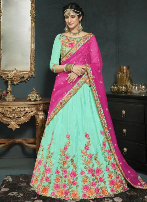 amazing Blue Banarasi Silk Wedding Wear Lehenga Choli