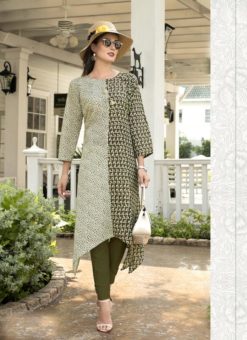 Lovely Beige Cotton Printed Party Wear Kurti