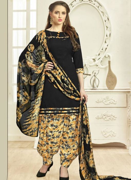 Alluring Black Crepe Casual Wear Printed Patiyala Salwar Kameez