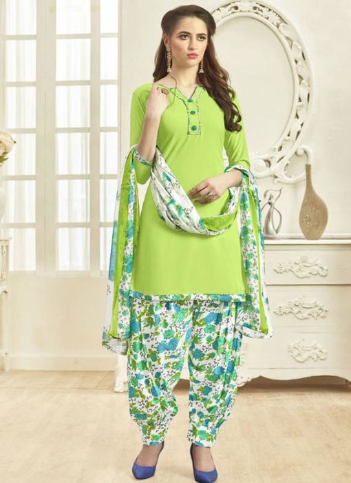 Graceful Green Crepe Casual Wear Printed Patiyala Salwar Kameez