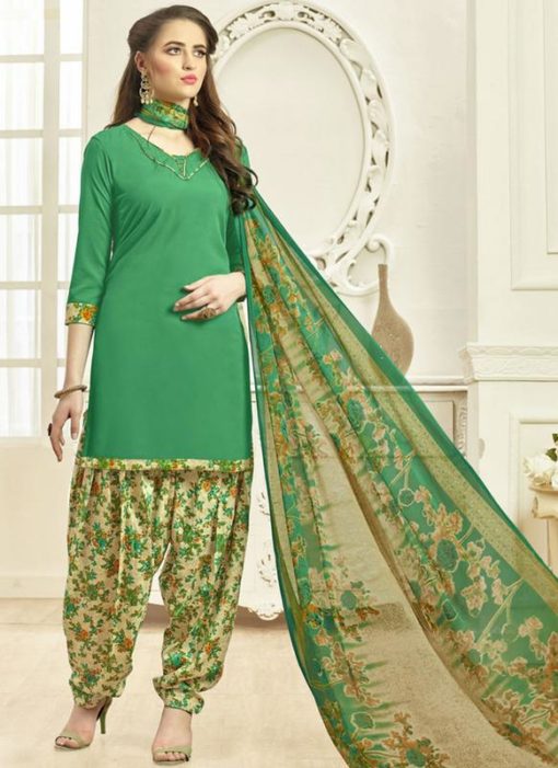 Glorious Green Crepe Printed Casual Wear Salwar Kameez