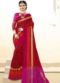 Elegant Red Khadi Cotton Traditional Saree