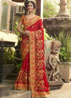 Excellent Red Silk Patch Border Designer Wedding Saree