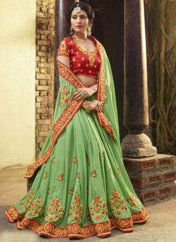 Glorious Green Silk Designer Embroidered Work Wedding Wear Saree