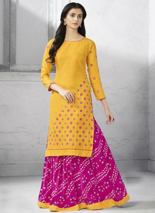 Charming Pink Cotton Party Wear Kurti With Skirt