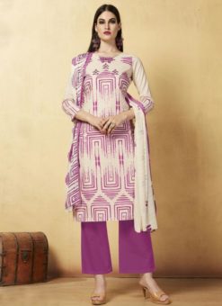 Magnificent Magenta Cotton Printed Casual Wear Palazzo Salwar Suit