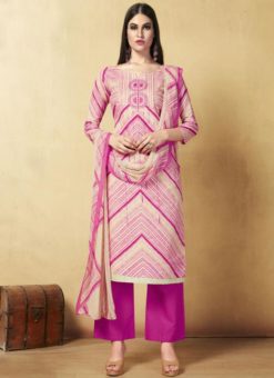 Amazing Pink Cotton Printed Casual Wear Palazzo Salwar Suit