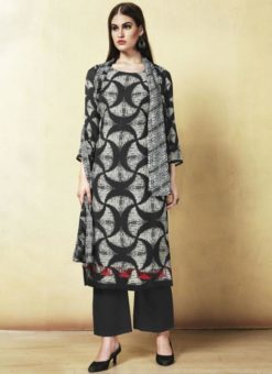 Attractive Black Cotton Printed Casual Wear Palazzo Pakistani Suits