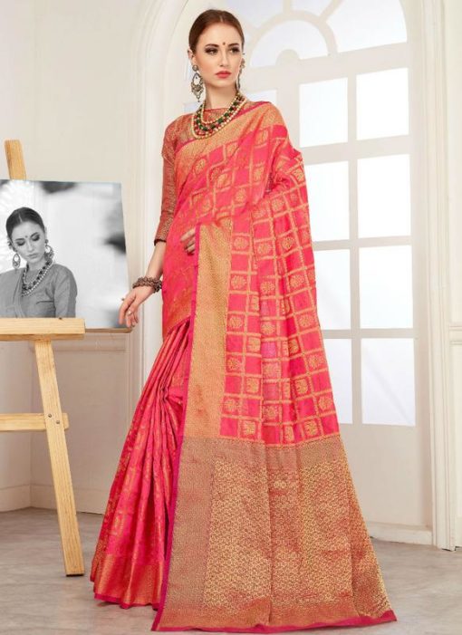 Excellent Pink Silk Traditional Saree